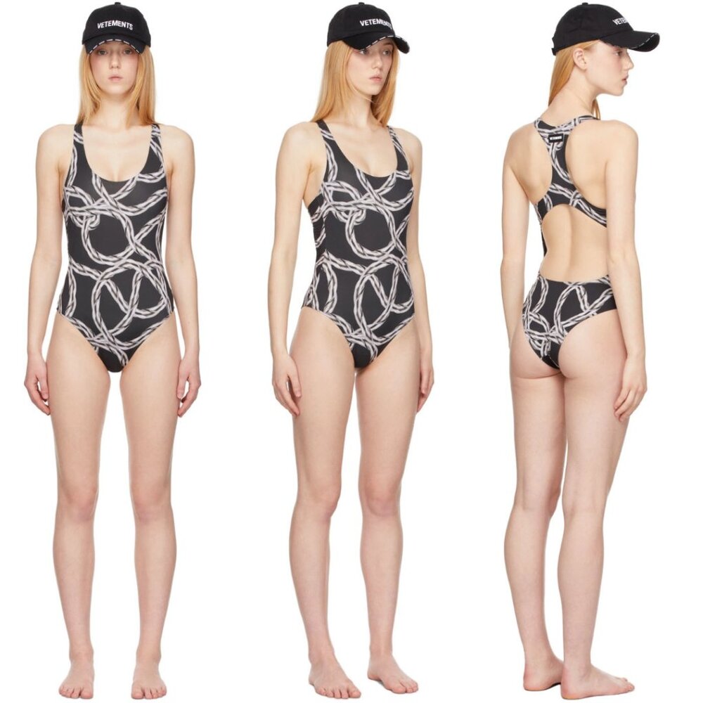 NWT Vetements Silver Chain Open Back One Piece Cutout Swimsuit Streetwear Luxury